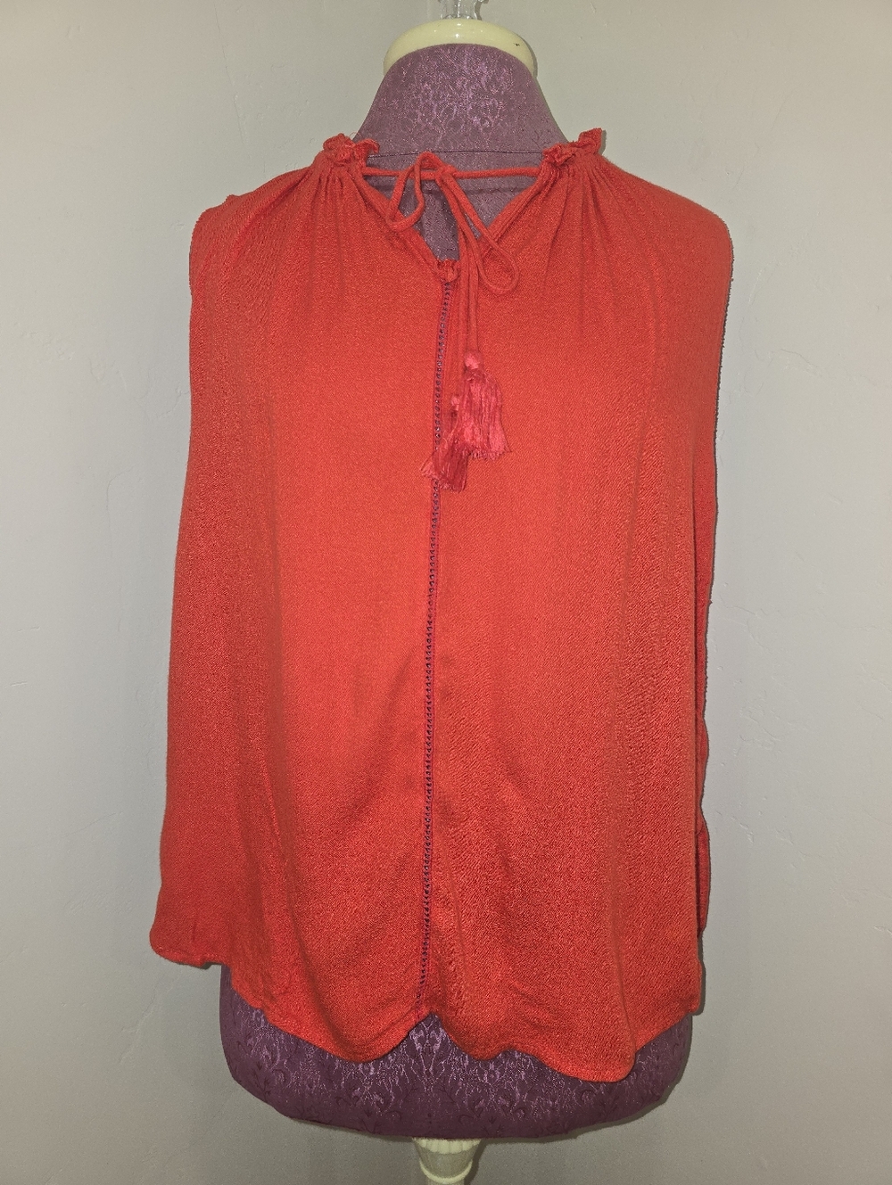 Scotch & Soda Maison Scotch Red Sleeveless Blouse Women's Size 3 Tassels Medium